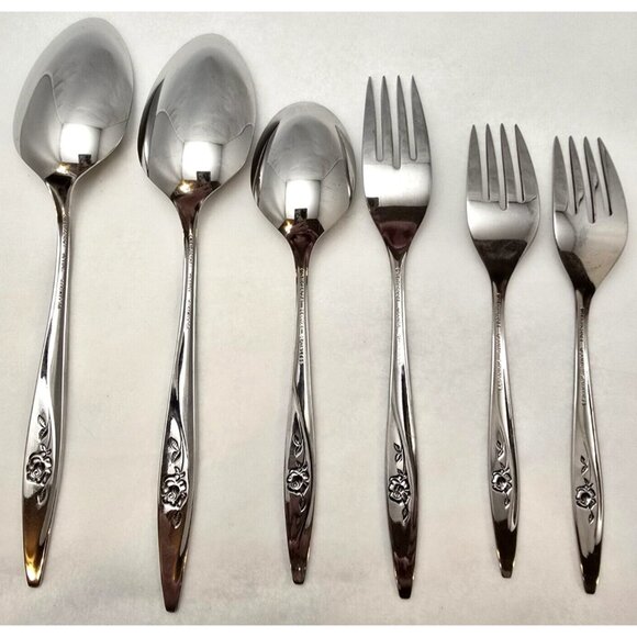 Mixed Lot of 6 Oneidacraft Deluxe Stainless Flatware Lasting Rose Spoons Forks - Picture 2 of 5